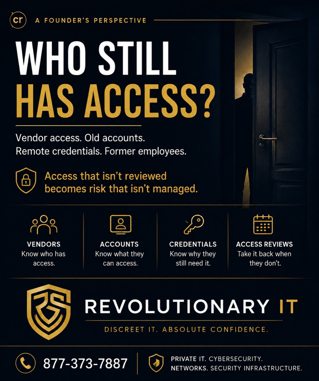 Who still has access? Vendor access, old accounts, remote credentials and former employees: access that is not reviewed becomes risk that is not managed.